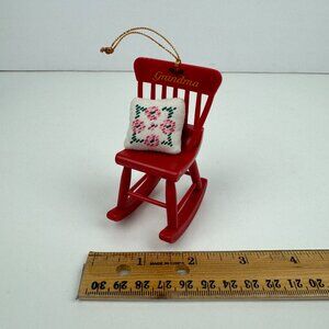 Vtg Small Avon Red Grandma Plastic‎ Rocking Chair Christmas Ornament w Pillow